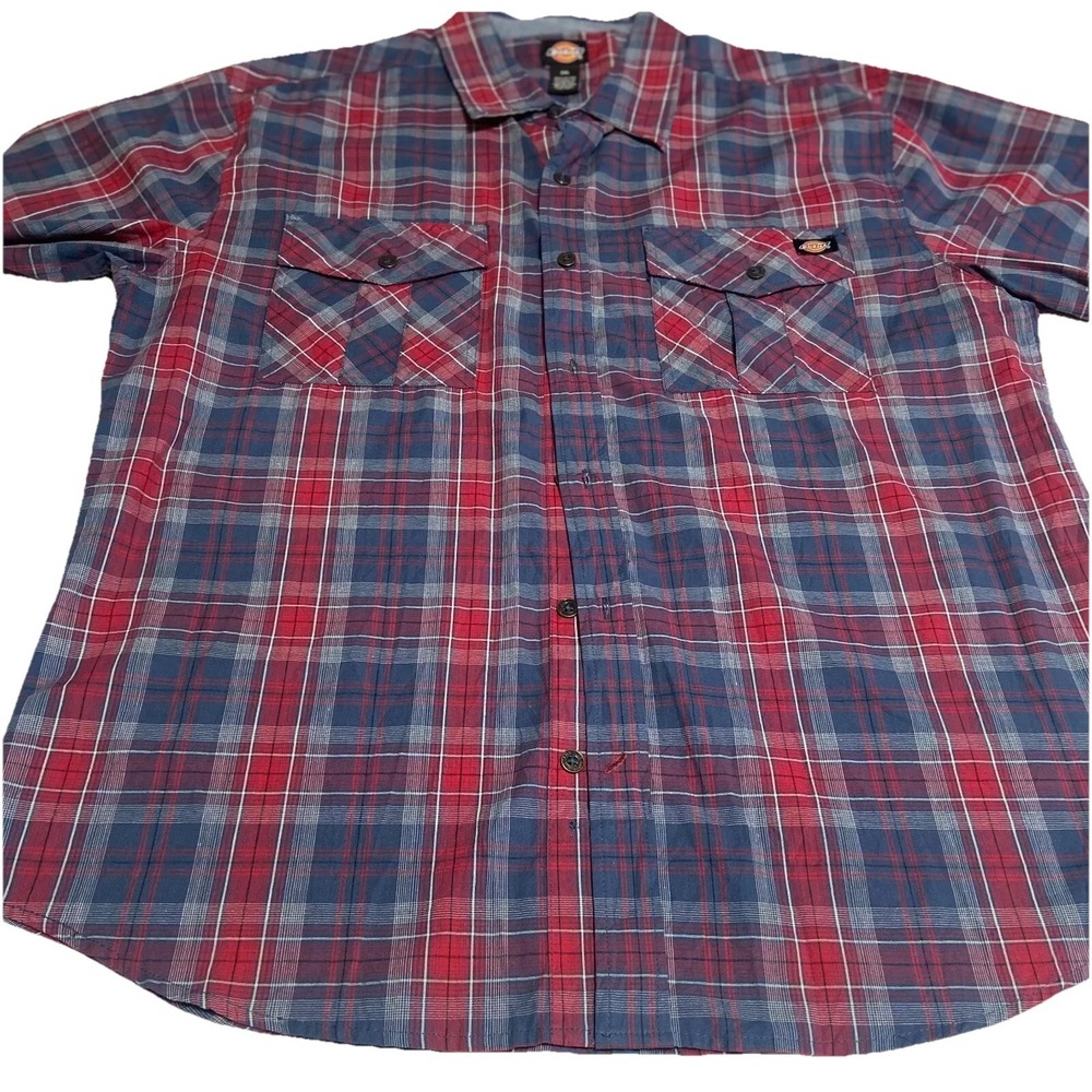 Genuine Dickies Button Up Shirt Men's SZ 2XL Plaid Short Sleeve Cotton‎ Workwear